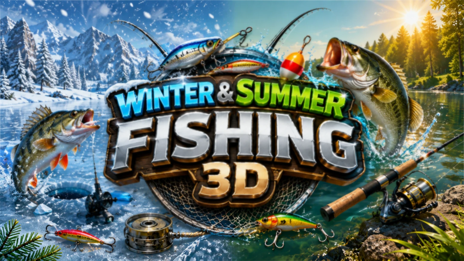 Ice Fishing 3D – Eisfischen Modus, zugefrorener See mit Bohranlage
