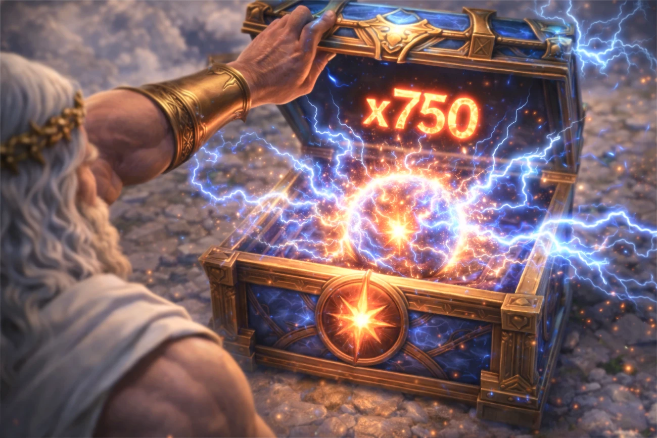 Aetos descubriendo un cofre con fragmentos de poder divino